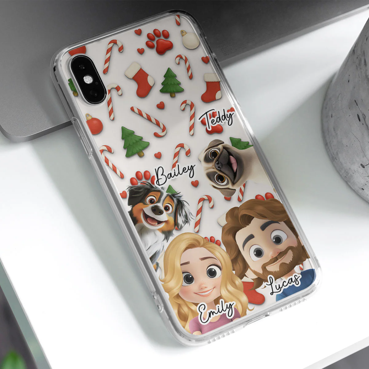 Dog And Couple Cartoon - Personalized Custom Phone Case - Image 2