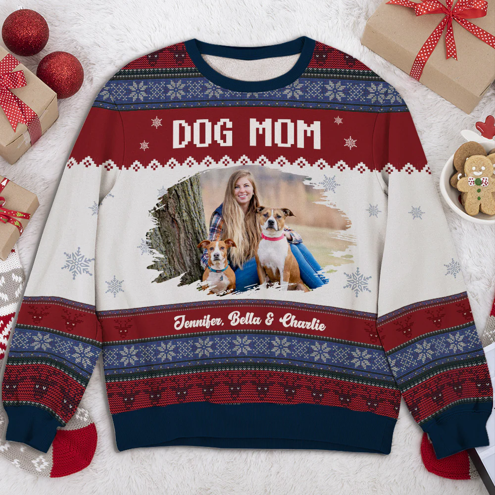 Dog And Holiday Photo - Personalized Custom All-Over-Print Sweatshirt - Image 2