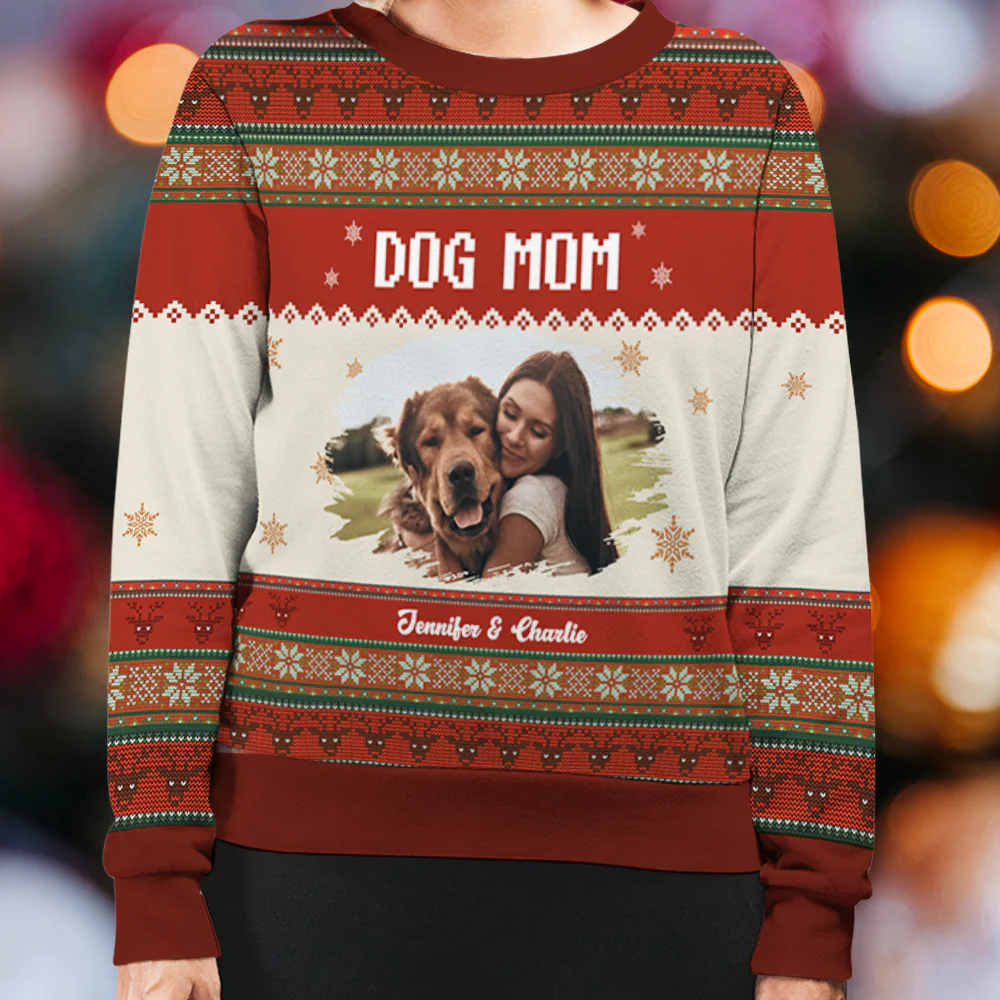 Dog And Holiday Photo - Personalized Custom All-Over-Print Sweatshirt - Image 3