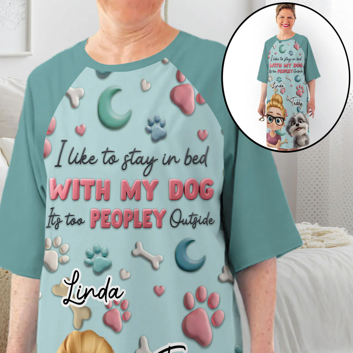 Dog And Human Cartoon - Personalized Custom 3/4 Sleeve Dress - Image 4