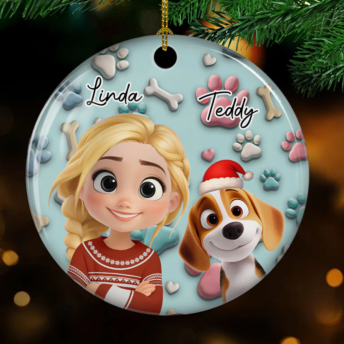 Dog And Human Cartoon - Personalized Custom 3D Effect Ceramic Ornament