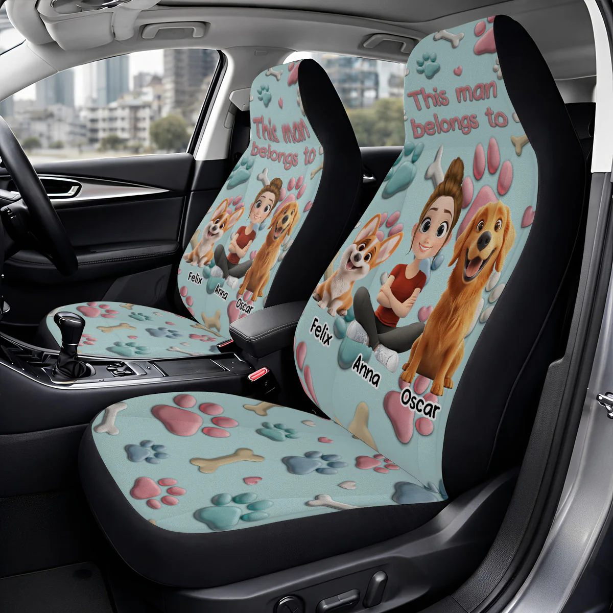 Dog And Human Cartoon - Personalized Custom Car Seat Cover - Image 2