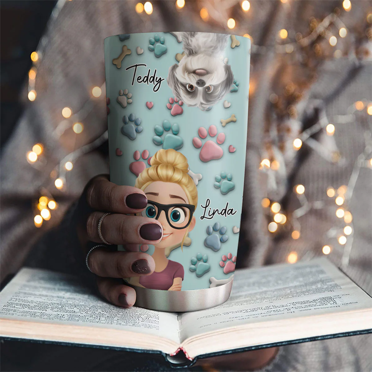 Dog And Human Cartoon - Personalized Custom Tumbler - Image 2