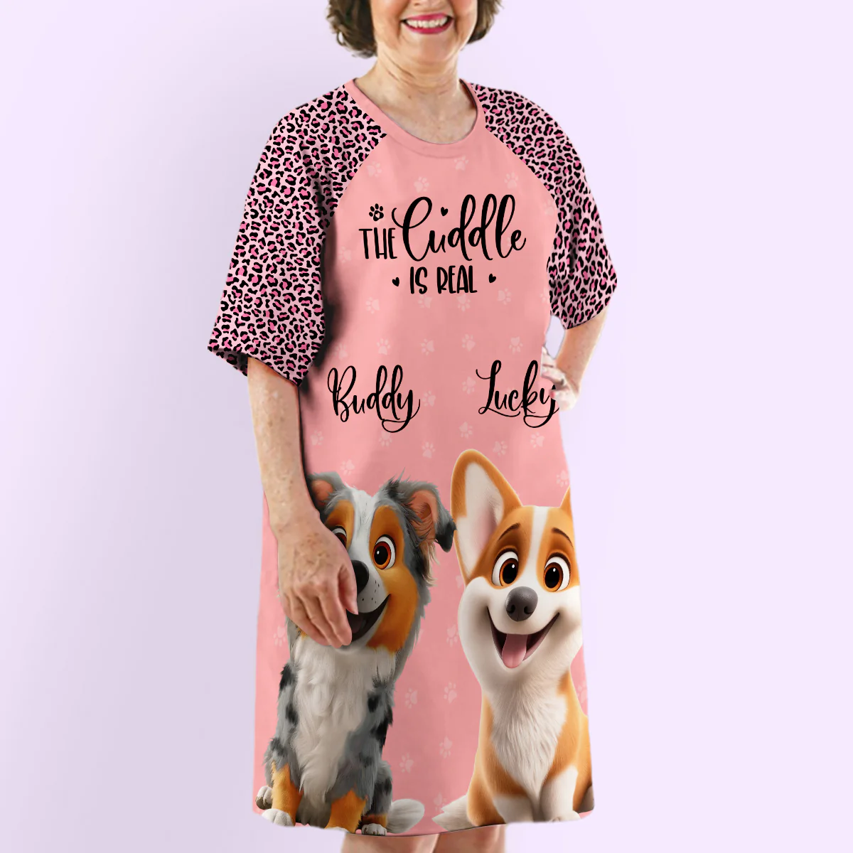 Dog Cartoon Snuggle - Personalized Custom 3/4 Sleeve Dress - Image 5