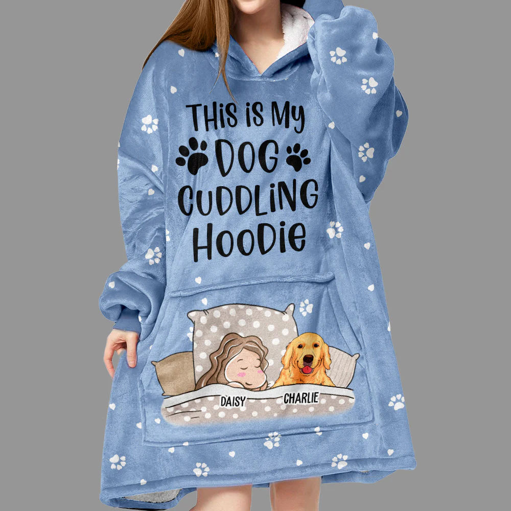 Dog Cuddling - Personalized Custom Blanket Hoodie - Image 3