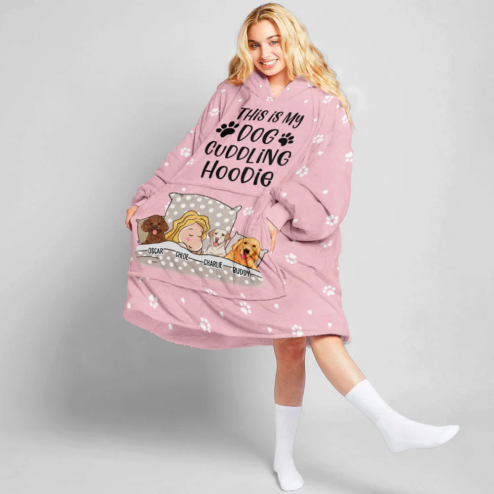 Dog Cuddling - Personalized Custom Blanket Hoodie - Image 4