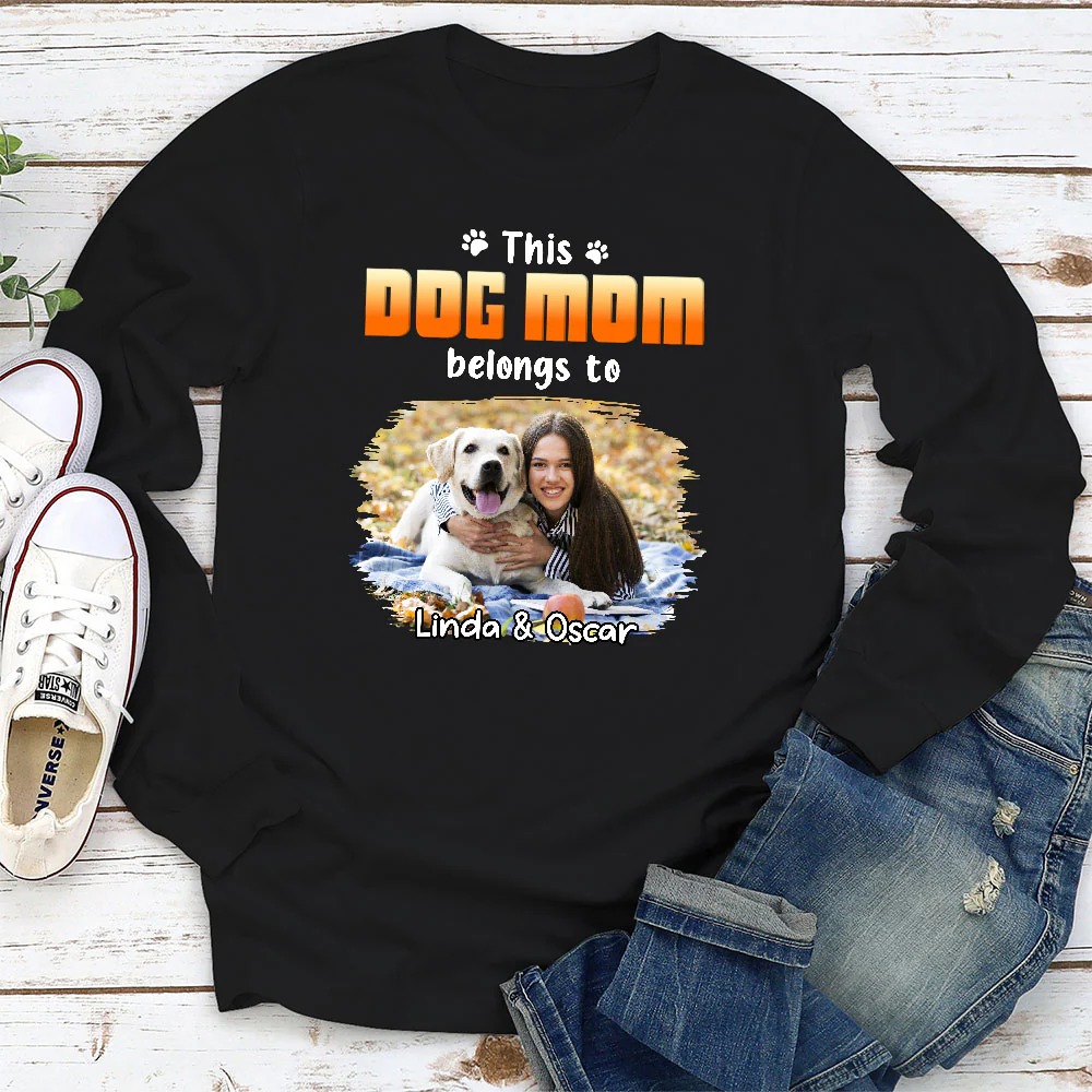 Dog Dad Belongs To Christmas Photo - Personalized Custom Long Sleeve T-shirt - Image 2