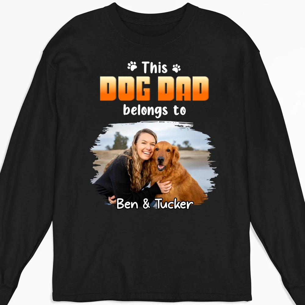 Dog Dad Belongs To Christmas Photo - Personalized Custom Long Sleeve T-shirt - Image 4