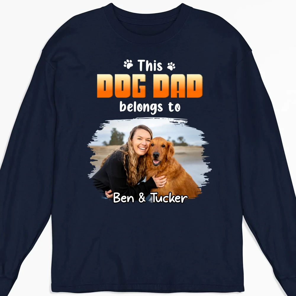 Dog Dad Belongs To Christmas Photo - Personalized Custom Long Sleeve T-shirt - Image 5