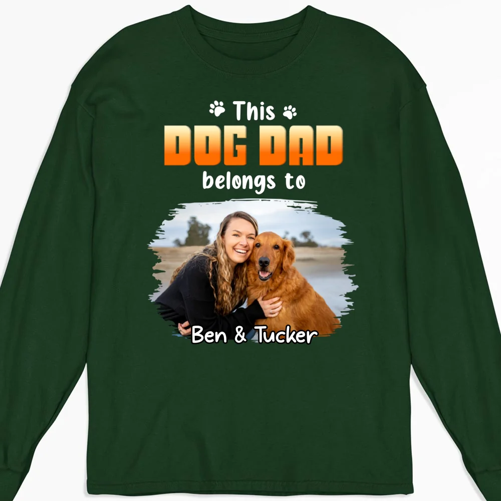 Dog Dad Belongs To Christmas Photo - Personalized Custom Long Sleeve T-shirt - Image 6