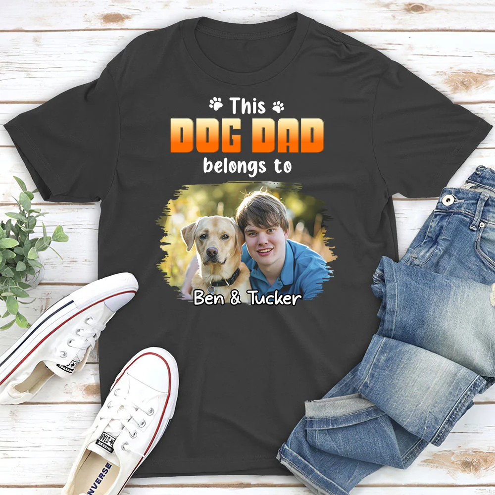 Dog Dad Belongs To Christmas Photo - Personalized Custom Unisex T-shirt - Image 2