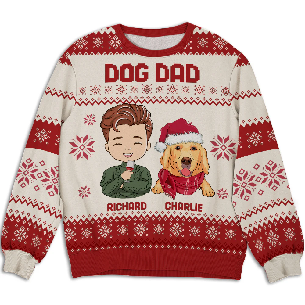 Dog Dad Christmas - Personalized Custom All-Over-Print Sweatshirt