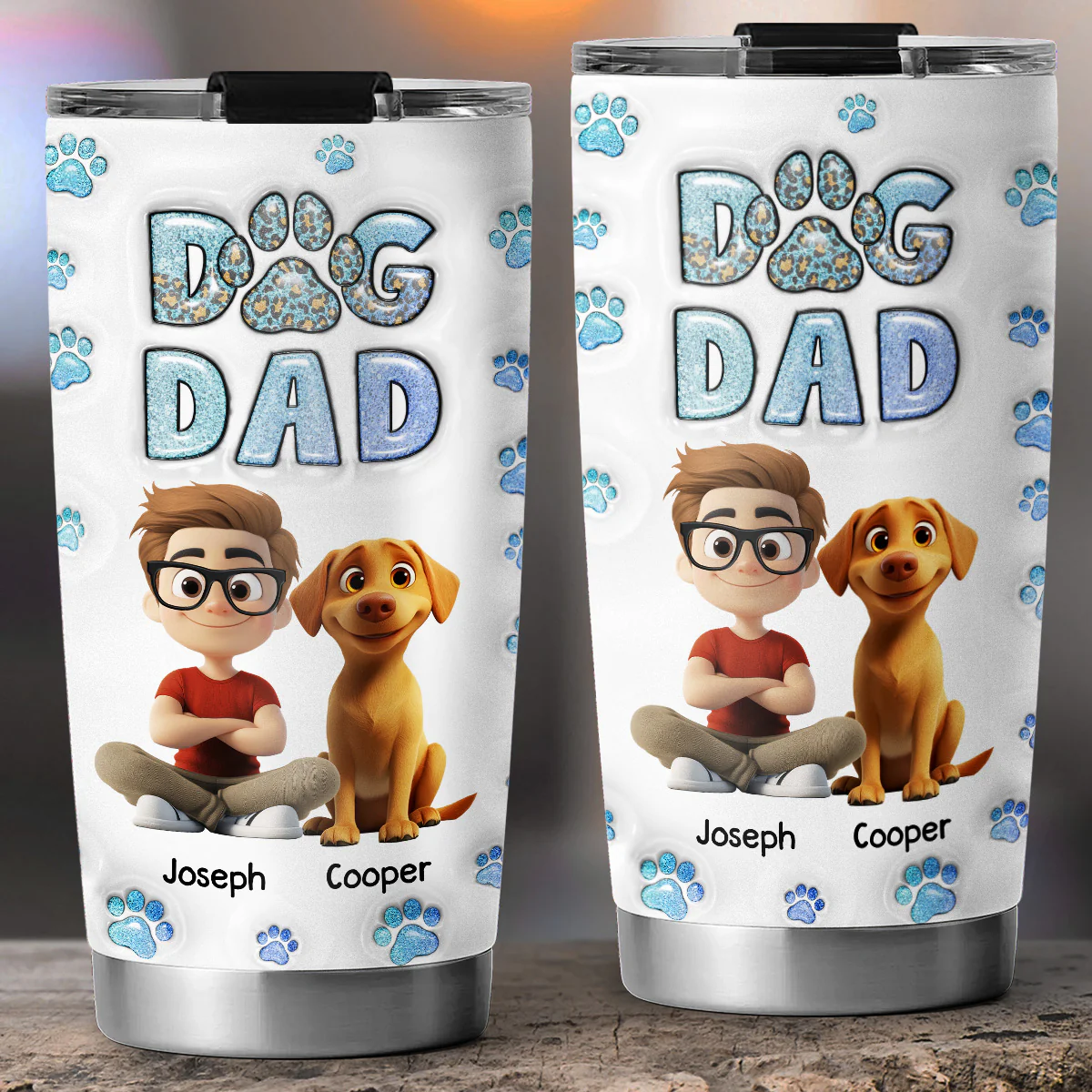 Dog Dad Handsome Chibi - Personalized Custom 3D Inflated Effect Tumbler - Image 5