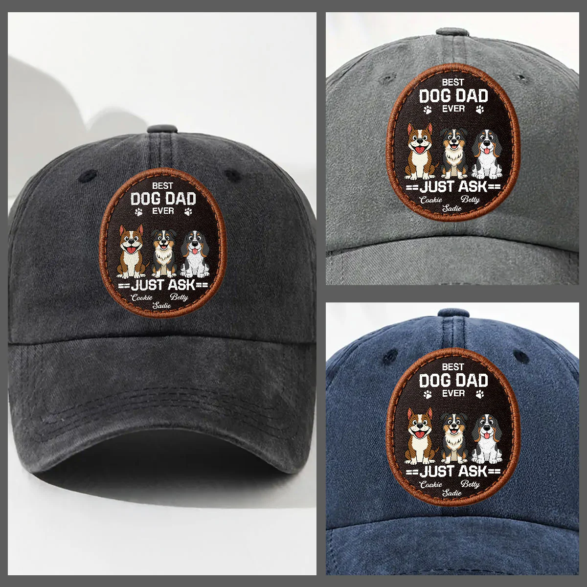 Dog Dad Mode - Personalized Custom Vintage Washed Denim Cap - Image 3
