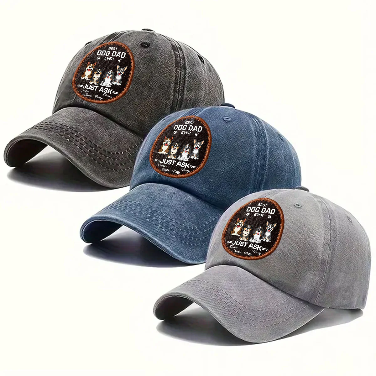 Dog Dad Mode - Personalized Custom Vintage Washed Denim Cap - Image 4