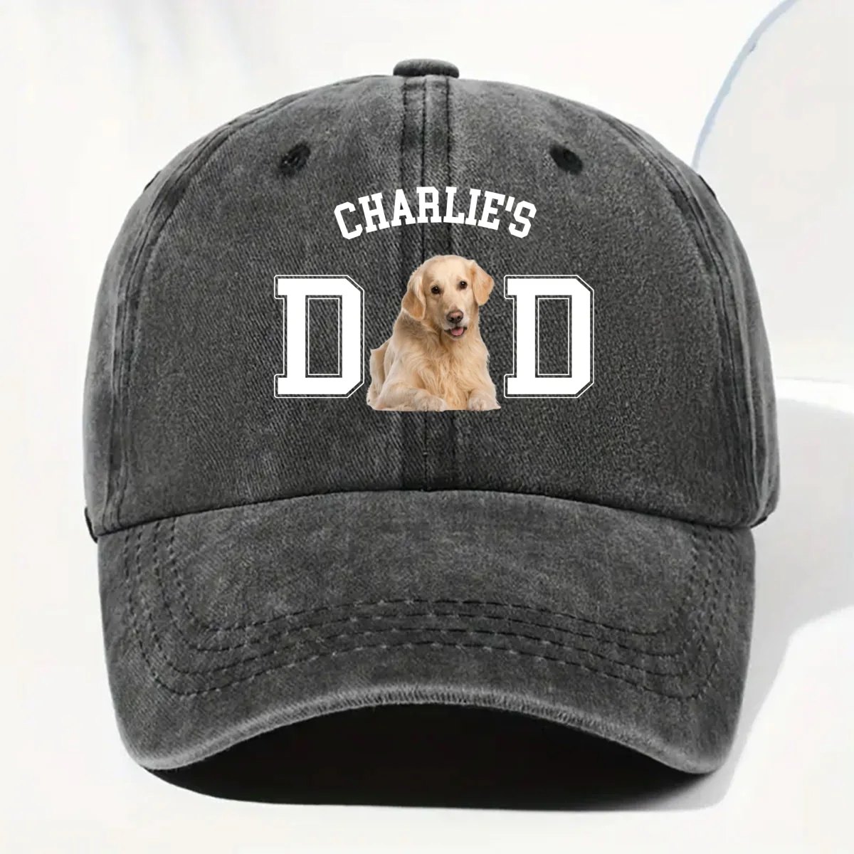 Dog Dad Mom Basic Photo - Personalized Custom Vintage Washed Denim Cap - Image 6