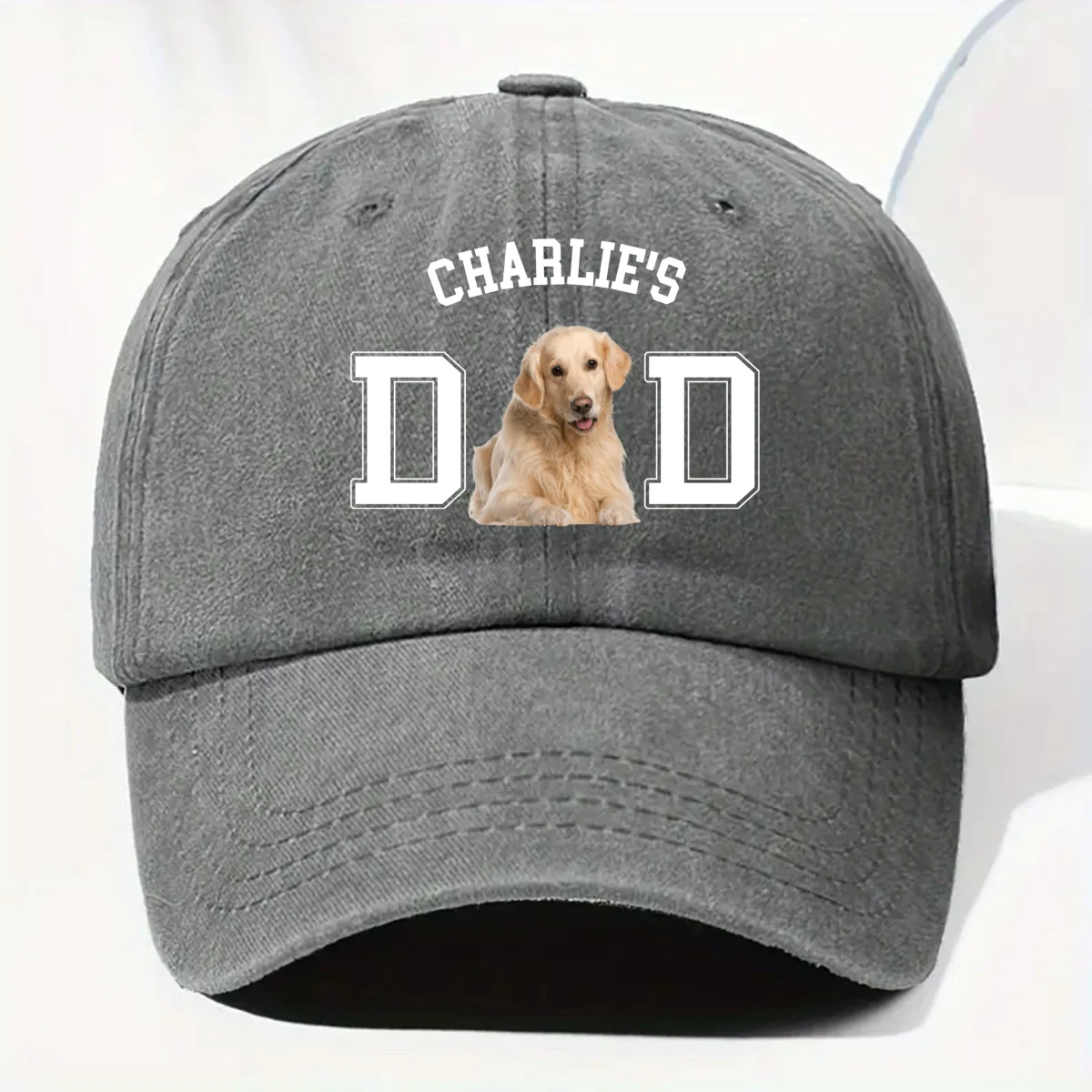 Dog Dad Mom Basic Photo - Personalized Custom Vintage Washed Denim Cap - Image 7