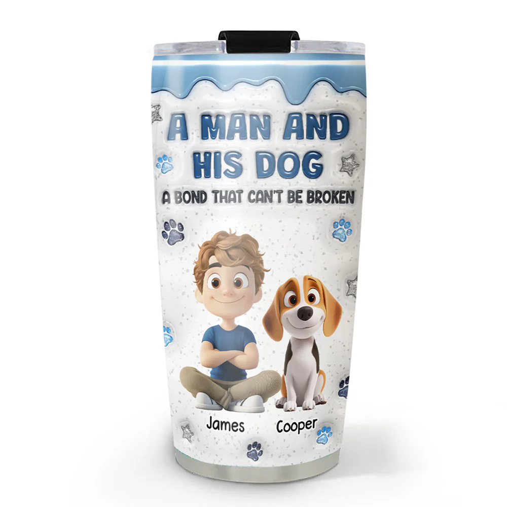 Dog Dad Mom Mum And Their Baby Blue - Personalized Custom 3D Inflated Effect Tumbler