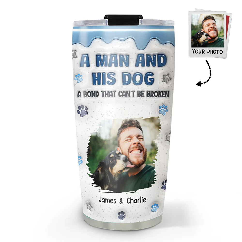 Dog Dad Mom Mum And Their Baby Blue Photo - Personalized Custom 3D Inflated Effect Tumbler