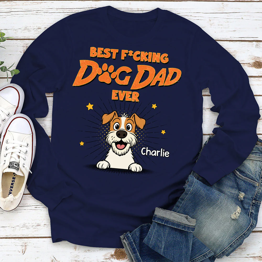 Dog Dad Mom Retro Ever - Personalized Custom Long Sleeve T-Shirt - Image 2