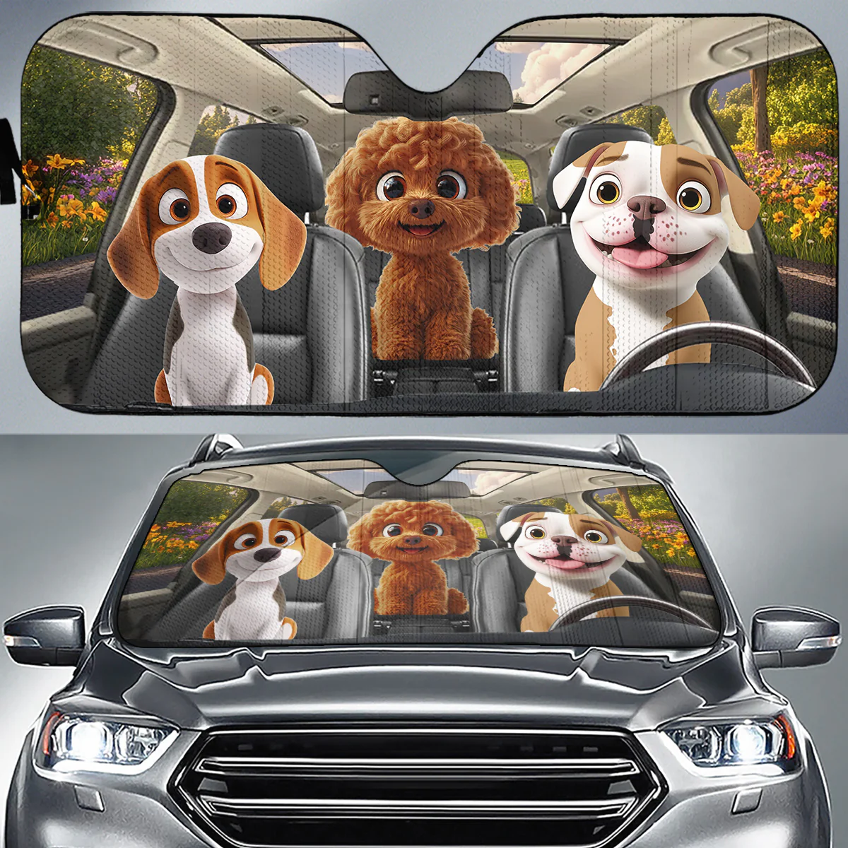 Dog Drives Car - Personalized Custom Car Sunshade - Image 2