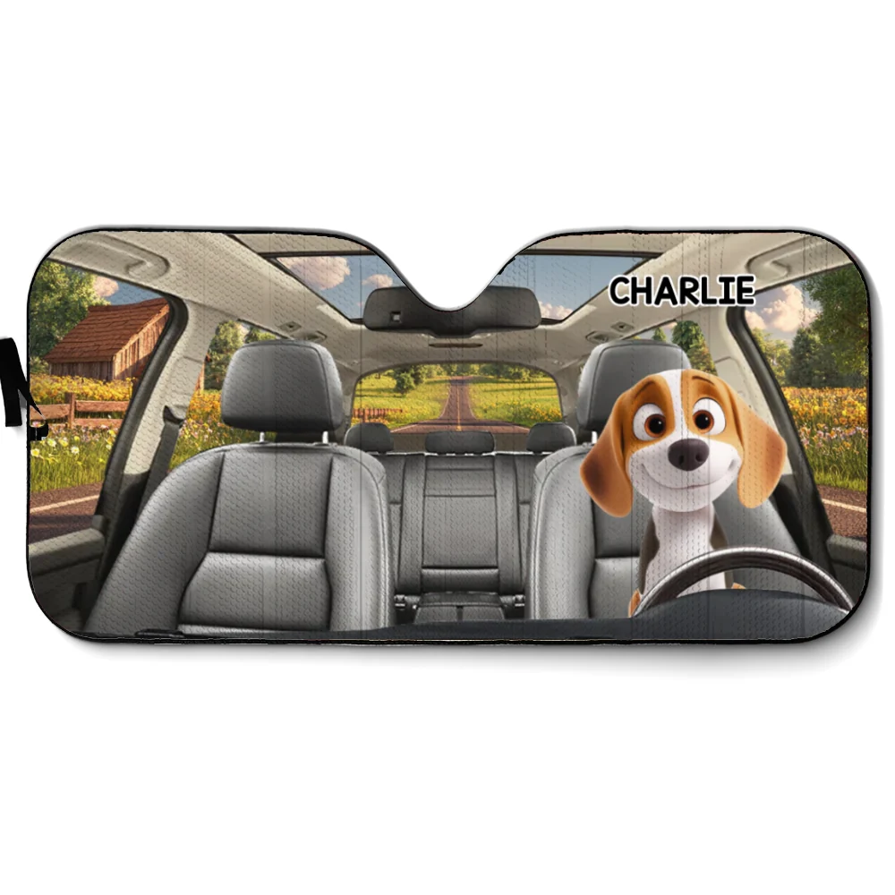 Dog Drives Car - Personalized Custom Car Sunshade - Image 7