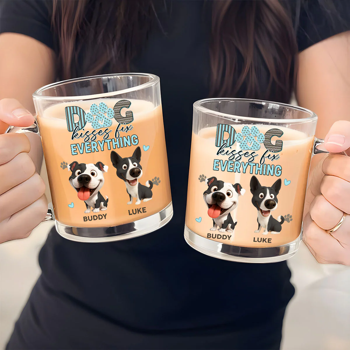 Dog Kisses Above All - Personalized Custom Glass Mug - Image 4