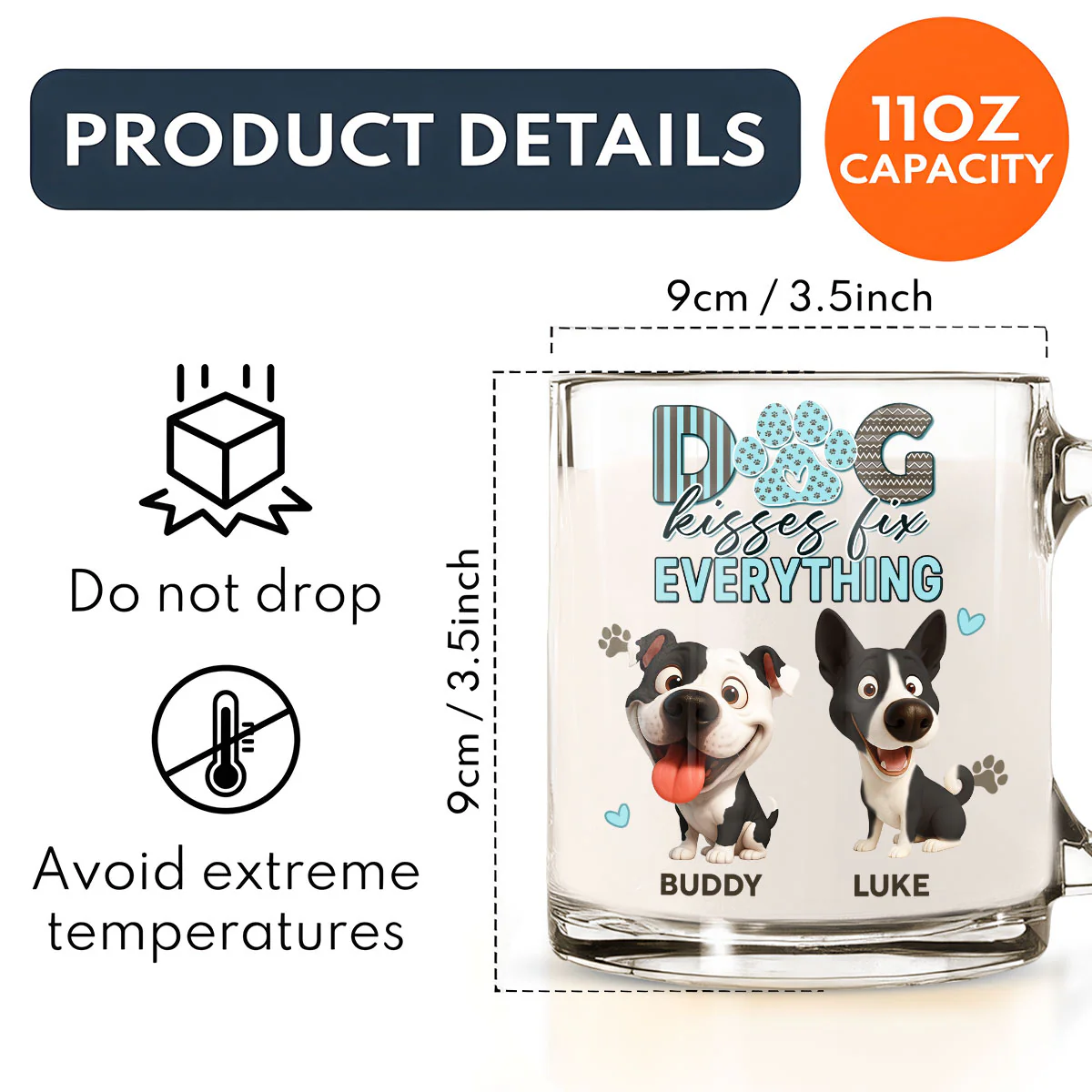 Dog Kisses Above All - Personalized Custom Glass Mug - Image 5