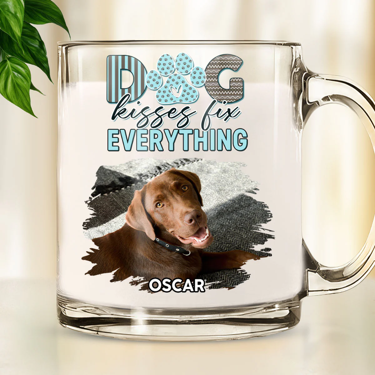 Dog Kisses Above All Photo - Personalized Custom Glass Mug - Image 3