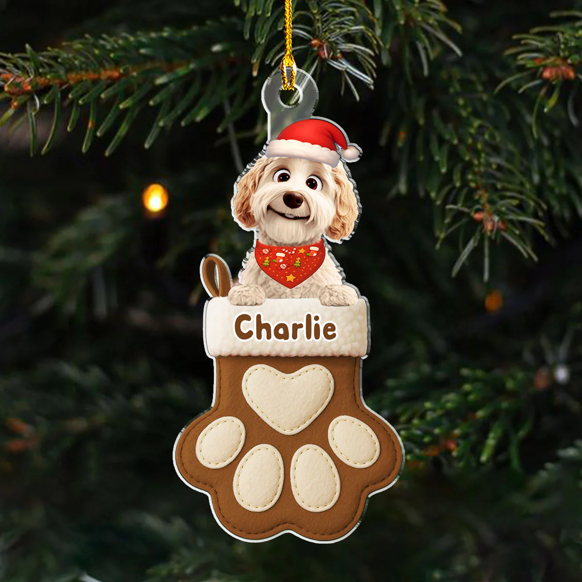 Dog Love In Stocking - Personalized Custom Acrylic Ornament - Image 4