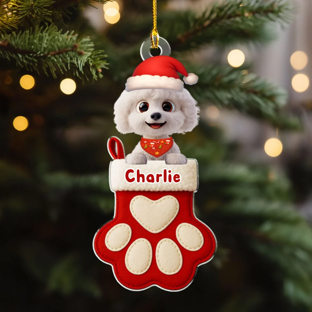 Dog Love In Stocking - Personalized Custom Acrylic Ornament - Image 6