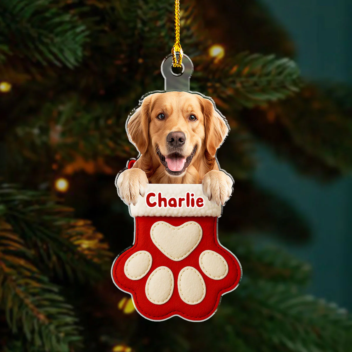 Dog Love In Stocking Ver Photo - Personalized Custom Acrylic Ornament - Image 4