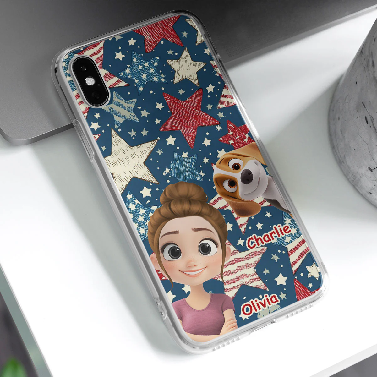 Dog Mom American Star - Personalized Custom Phone Case - Image 2