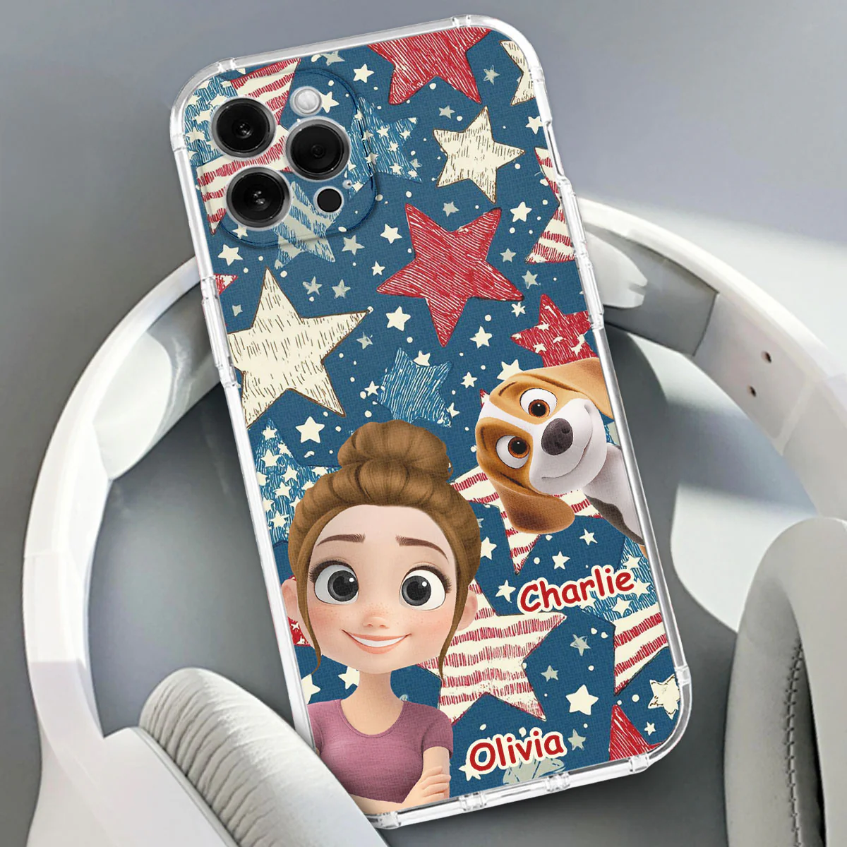 Dog Mom American Star - Personalized Custom Phone Case - Image 3