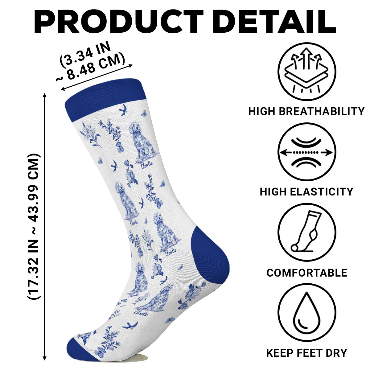 Dog Mom Blue Toile - Personalized Custom Crew Socks - Image 8
