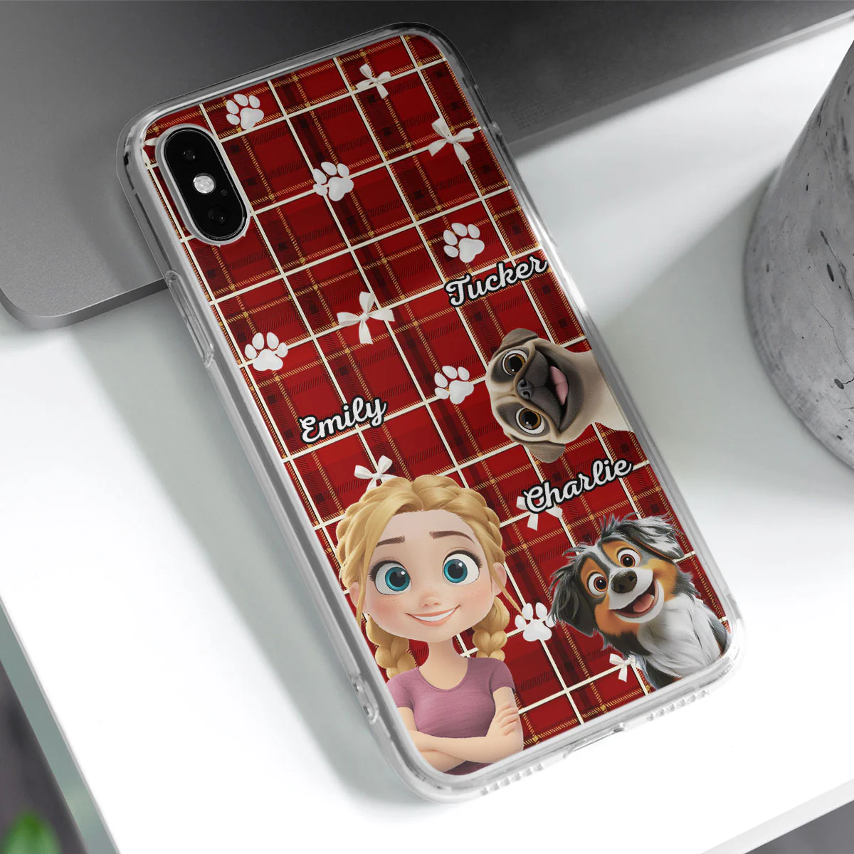 Dog Mom Bow Paw - Personalized Custom Phone Case - Image 3