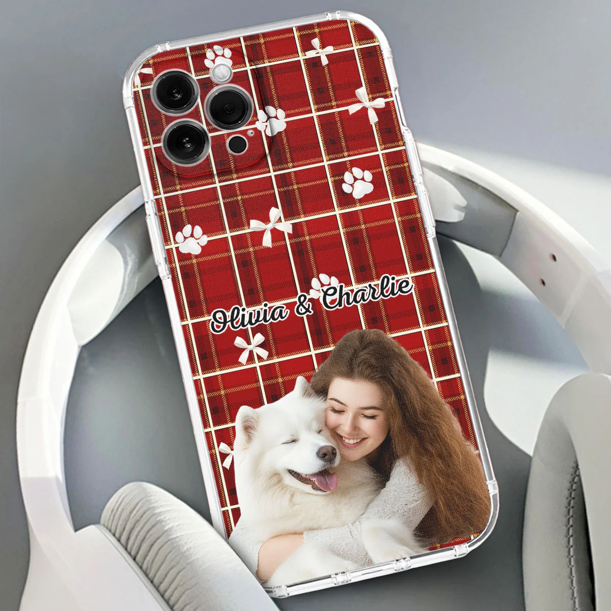 Dog Mom Bow Paw Photo - Personalized Custom Phone Case - Image 2