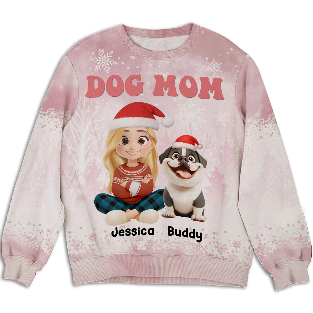 Dog Mom Christmas 2025 - Personalized Custom All-Over-Print Sweatshirt