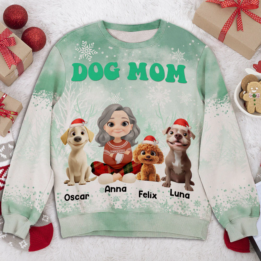 Dog Mom Christmas 2025 - Personalized Custom All-Over-Print Sweatshirt - Image 3