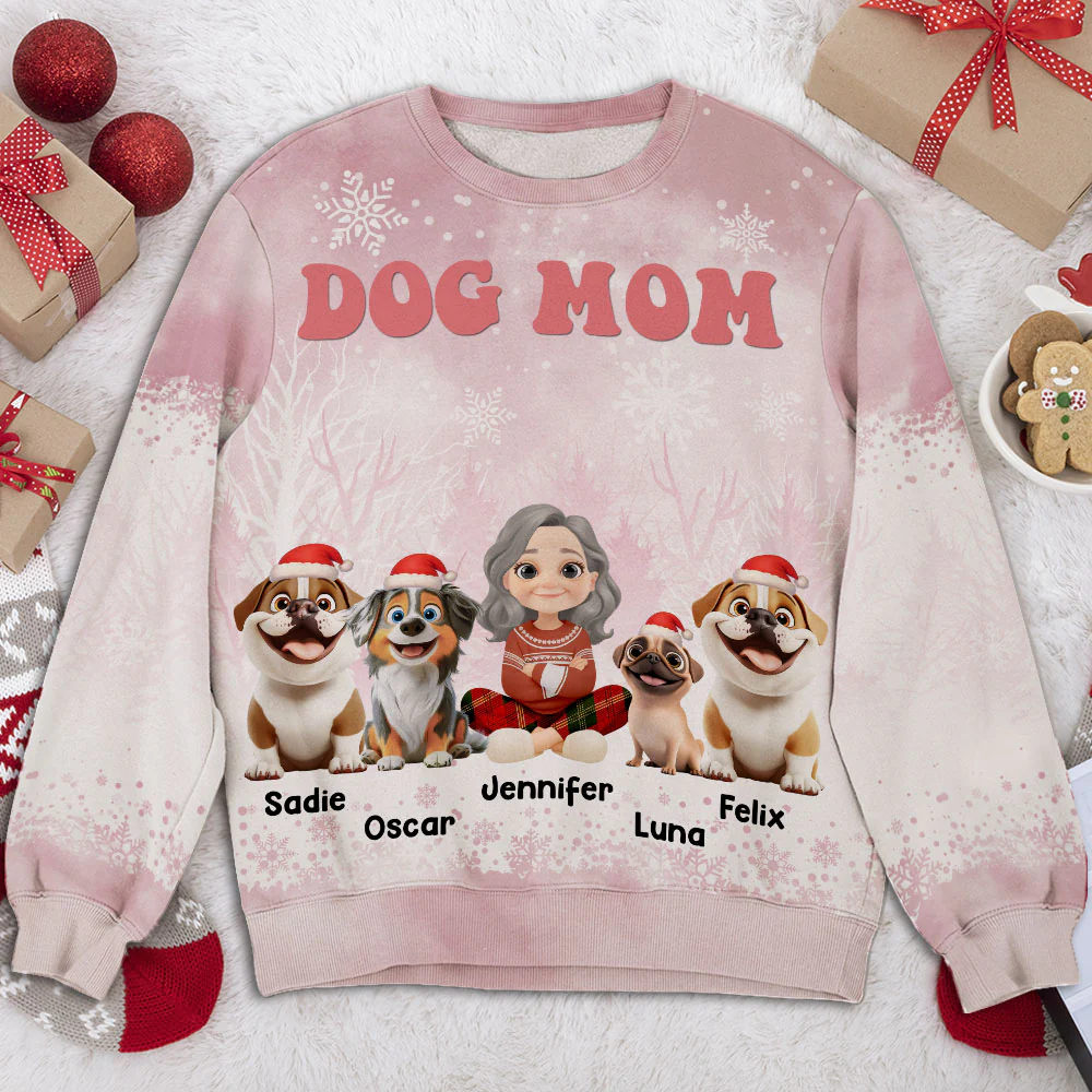 Dog Mom Christmas 2025 - Personalized Custom All-Over-Print Sweatshirt - Image 4