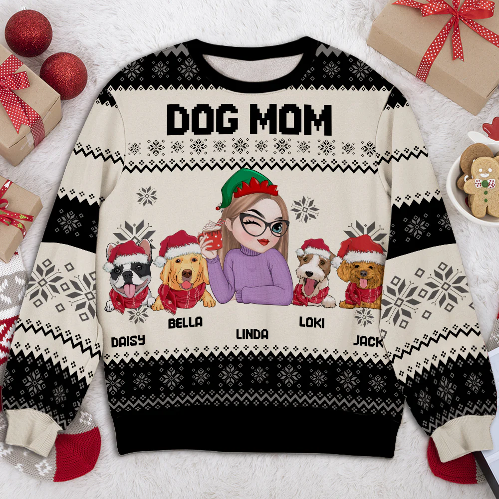 Dog Mom Christmas - Personalized Custom All-Over-Print Sweatshirt - Image 2