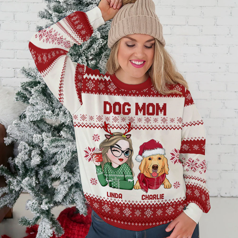 Dog Mom Christmas - Personalized Custom All-Over-Print Sweatshirt - Image 6