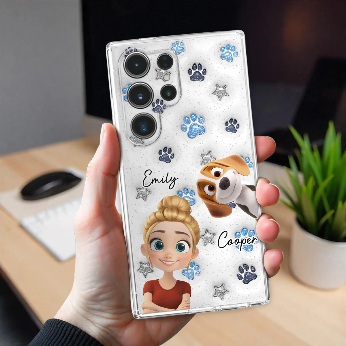 Dog Mom Dad Blue Star - Personalized Custom 3D Inflated Effect Phone Case - Image 2