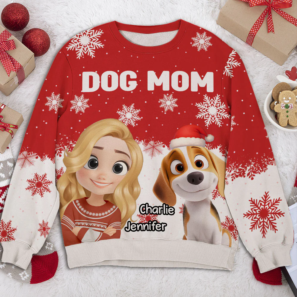 Dog Mom Dad Red White - Personalized Custom All-Over-Print Sweatshirt