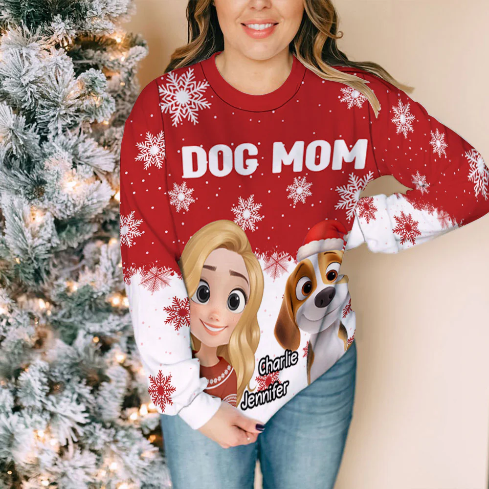 Dog Mom Dad Red White - Personalized Custom All-Over-Print Sweatshirt - Image 4