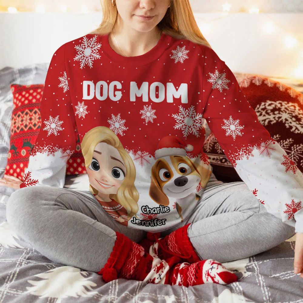 Dog Mom Dad Red White - Personalized Custom All-Over-Print Sweatshirt - Image 5