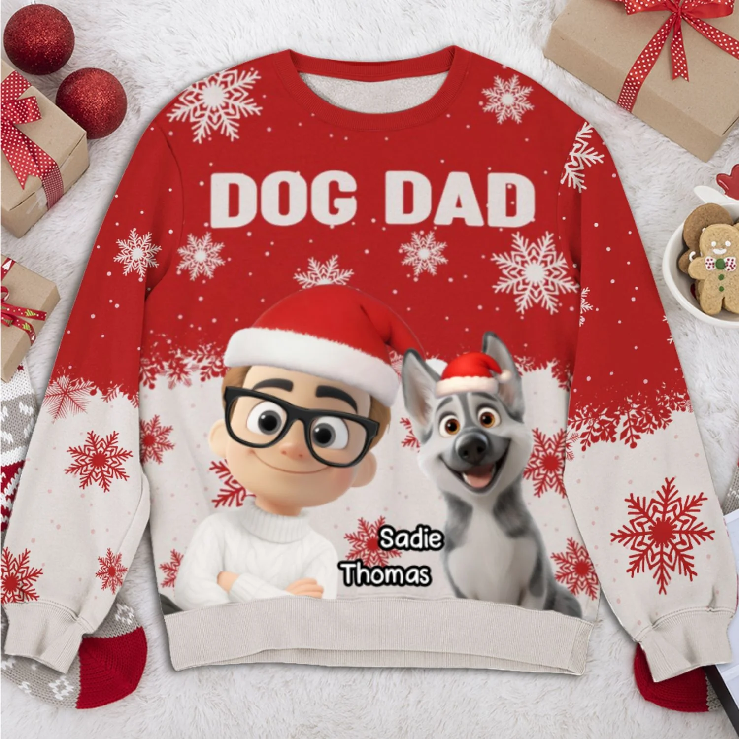 Dog Mom Dad Red White - Personalized Custom All-Over-Print Sweatshirt - Image 6