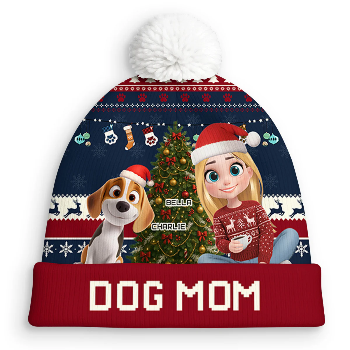 Dog Mom Dad This Pawliday - Personalized Custom Bobble Beanie Hat