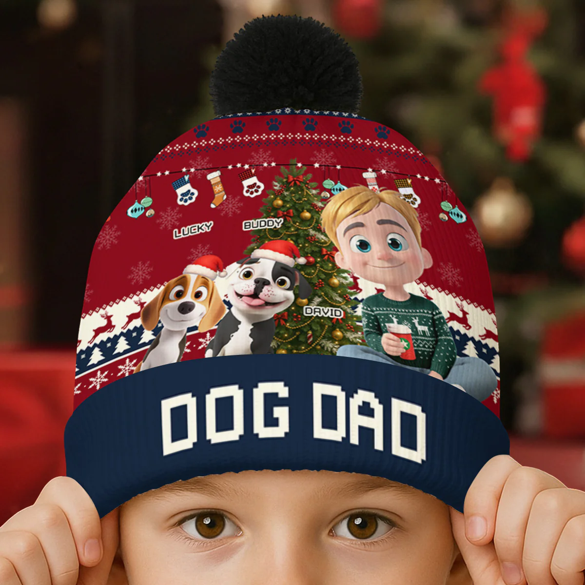 Dog Mom Dad This Pawliday - Personalized Custom Bobble Beanie Hat - Image 3