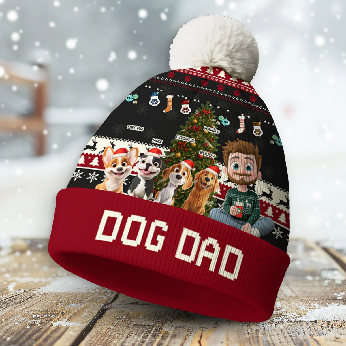 Dog Mom Dad This Pawliday - Personalized Custom Bobble Beanie Hat - Image 4